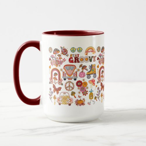 Boho Daisy Flowers Retro Groovy Floral design Mug