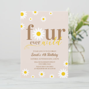 Boho Daisy Four Ever Wild 4th Birthday Invitation