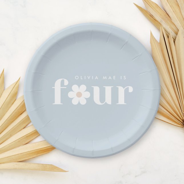 Boho Daisy Fourth Birthday Paper Plates (Creator Uploaded)