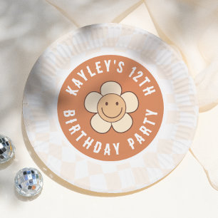 Boho Daisy Groovy Retro Girl Birthday Party Paper Plates