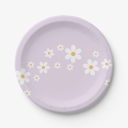 boho Daisy lilac Baby Shower Paper Plates