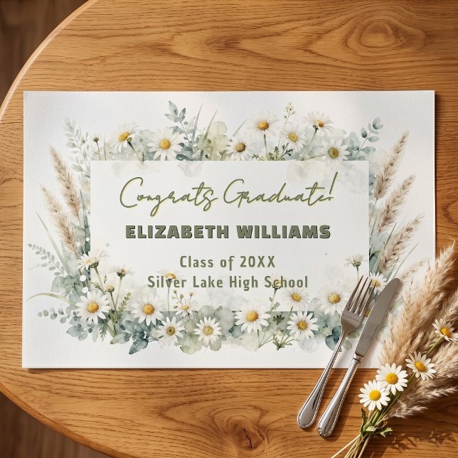 Boho Daisy Pampas Grass Graduation Paper Placemat (Creator Uploaded)