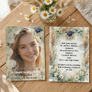 Boho Daisy Pampas Grass Photo Graduation Announcement