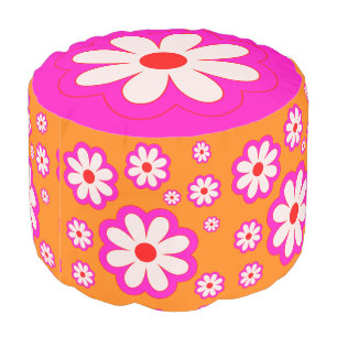 BOHO Daisy Pattern Pink& Orange 70s Retro Floral Pouf