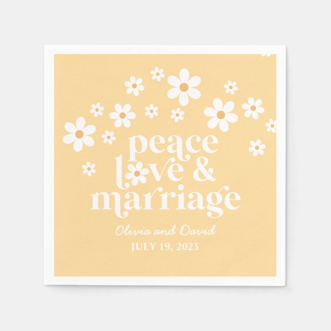 boho Daisy peace love Marriage Wedding Napkins (Front)