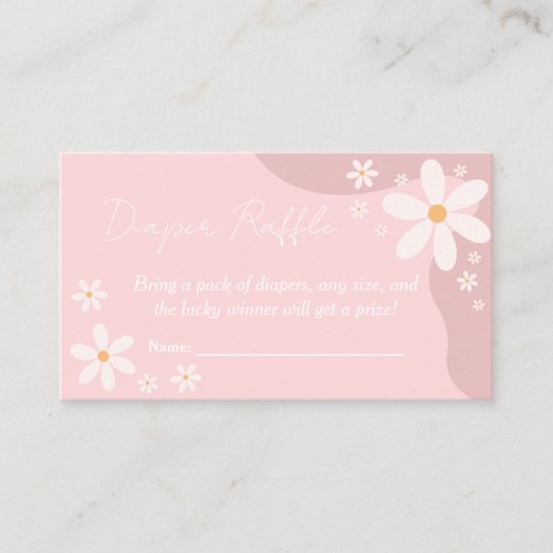 Boho Daisy Pink Baby Girl Shower Diaper Raffle Enclosure Card