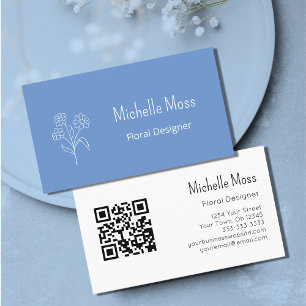 Boho Daisy QR code Blue Floral Designer Business Card