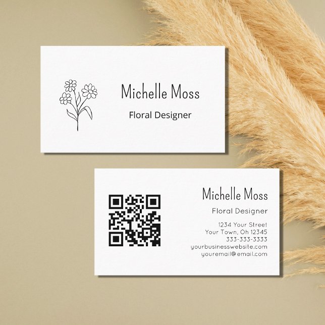  Boho Daisy QR code Simple Floral Designer   Business Card (Creator Uploaded)