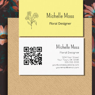 Boho Daisy QR code Yellow Floral Designer Business Card