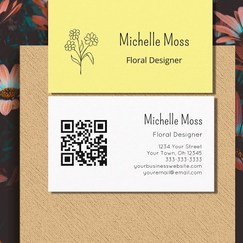  Boho Daisy QR code Yellow Floral Designer   Business Card