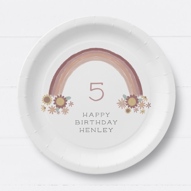Boho Daisy Rainbow Girls Birthday Party Paper Plates (Creator Uploaded)