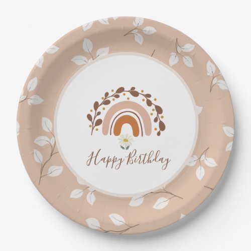 Boho Daisy Rainbow Happy Birthday Plates