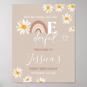 Boho Daisy Rainbow Onederful Birthday Welcome sign