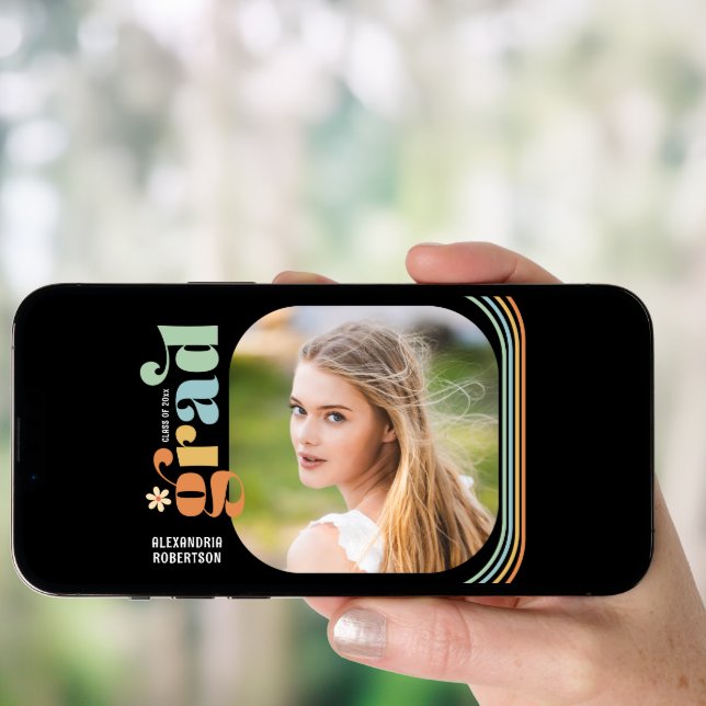 Boho Daisy Retro Text Photo Graduation Party Invitation (Front Digital)