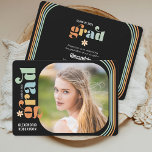 Boho Daisy Retro Text Photo Graduation Party Invitation<br><div class="desc">This multi-colored photo graduation party invitation features a retro theme featuring boho colors and daisies. The square photo is accented with rounded corners. The backside offers custom text for you to add your party invitation details.</div>