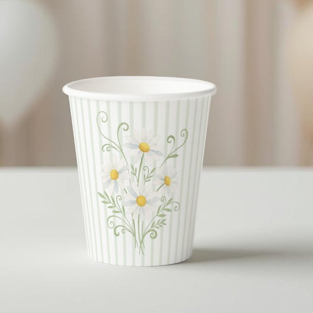 Boho Daisy Silly Goose Sage Green Baby Shower Paper Cups (Creator Uploaded)