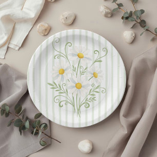 Boho Daisy Silly Goose Sage Green Baby Shower Paper Plates