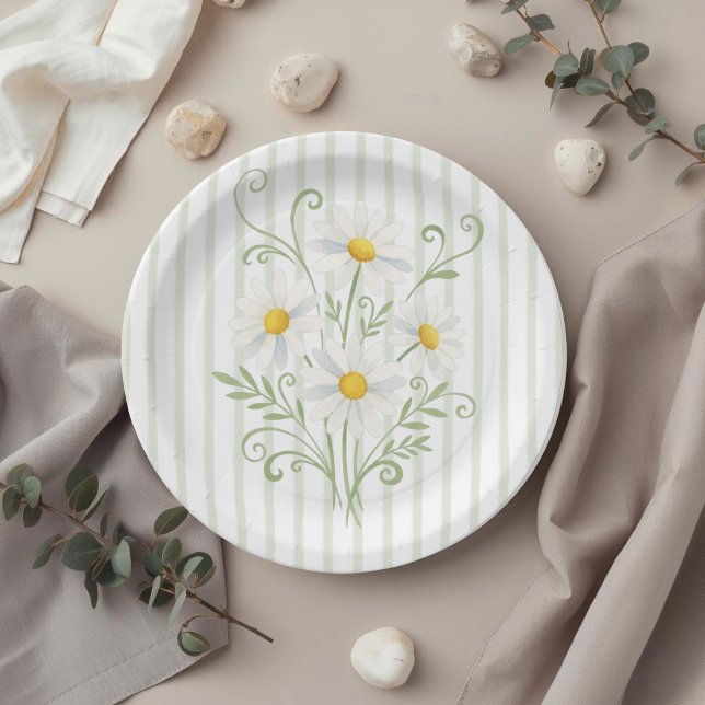 Boho Daisy Silly Goose Sage Green Baby Shower Paper Plates (Creator Uploaded)