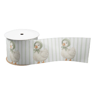 Boho Daisy Silly Goose Sage Green Baby Shower Satin Ribbon