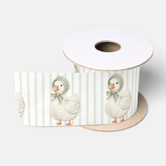 Boho Daisy Silly Goose Sage Green Baby Shower Satin Ribbon