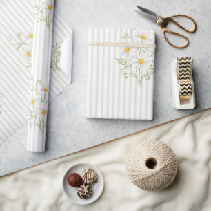 Boho Daisy Silly Goose Sage Green Baby Shower Wrapping Paper