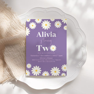 Boho Daisy Two Floral Purple Bohemian 2nd Birthday Invitation