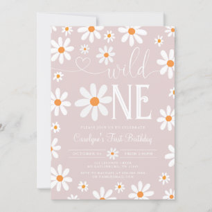 Boho Daisy Wild One 1st Birthday Party Invitation