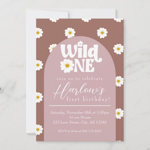 Boho Daisy Wild One Girls first Birthday Invitation