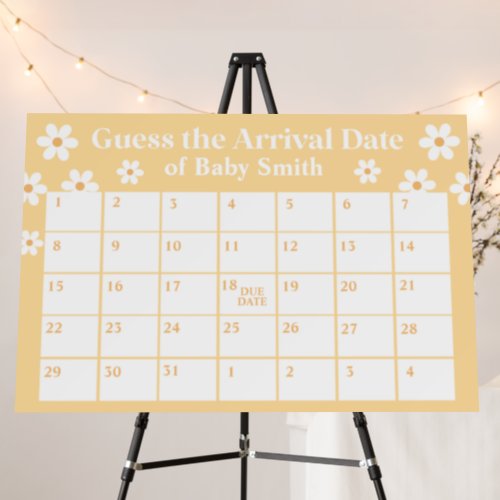 Boho Daisy yellow Baby Shower Due Date Poster