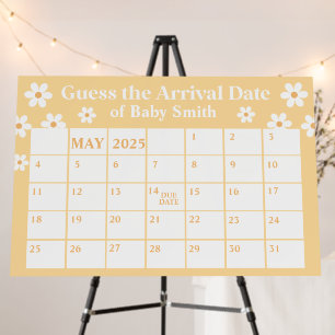Boho Daisy yellow Baby Shower Due Date Poster
