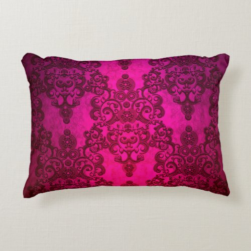 Boho Damask Deep Glowing Pink Victorian Style Accent Pillow