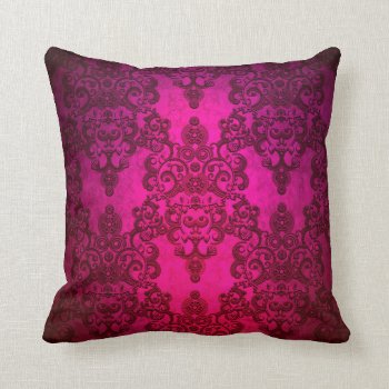 Boho Damask Deep Glowing Pink Victorian Style Throw Pillow by MHDesignStudio at Zazzle