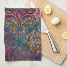 Boho damask elegant purple blue gold
