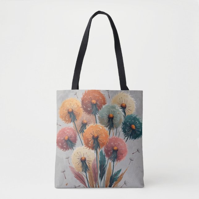 Boho Dandelion Flowers Tote Bag (Front)