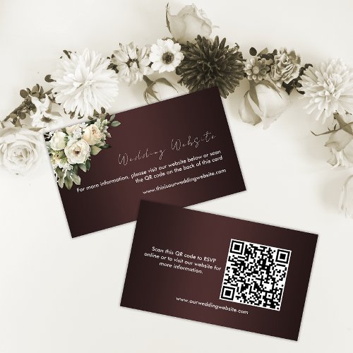 Boho Dark Burgunday Floral Wedding Website Enclosure Card
