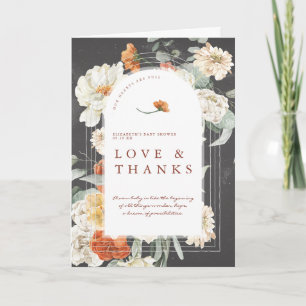 Boho Dark Floral Greenery   Baby Shower Thank You Card