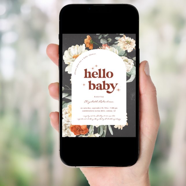 Boho Dark Floral Greenery Botanical | Baby Shower Invitation (Front Digital)