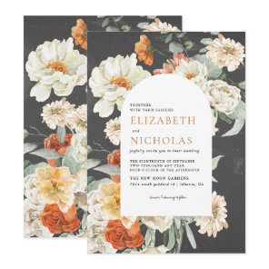 Boho Dark Floral Greenery Botanical Wedding Invitation