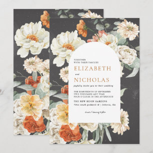 Boho Dark Floral Greenery Botanical Wedding Invitation