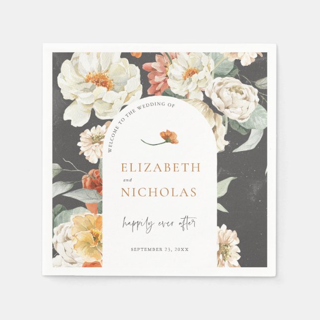 Boho Dark Floral Greenery Botanical Wedding Napkins (Front)