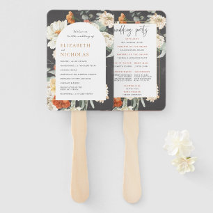 Boho Dark Floral Greenery   Wedding Program Hand Fan