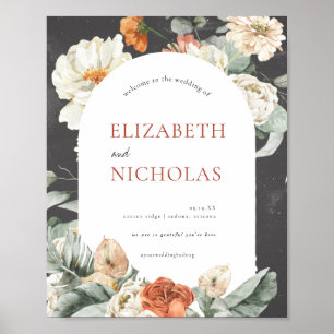 Boho Dark Floral Greenery Wedding Welcome Sign