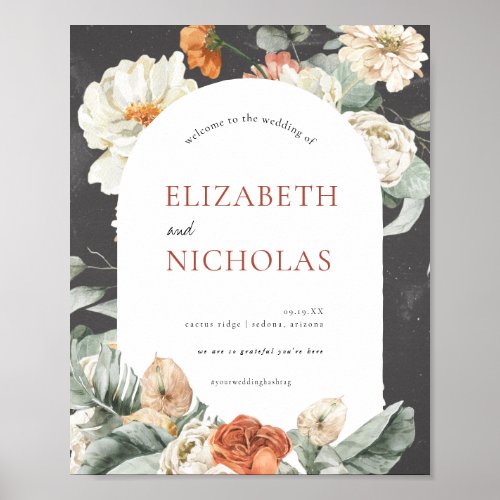 Boho Dark Floral Greenery  Wedding Welcome Sign