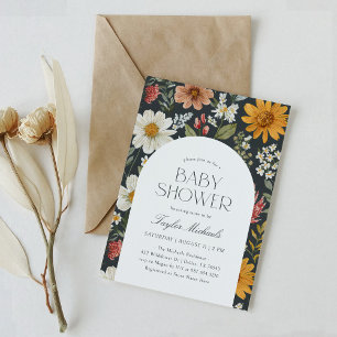 Boho Dark Floral Wildflower Baby Shower Invitation