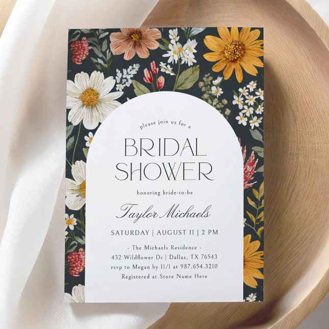 Boho Dark Floral Wildflower Bridal Shower Invitation (Creator Uploaded)