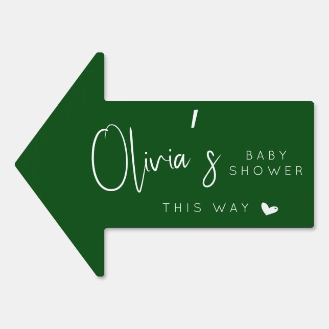 Boho dark green baby shower this way arrow sign (Front)