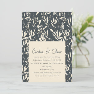 Boho Dark Moody Black Botanical Sketch Wedding Invitation