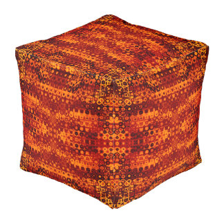 Boho dark orange cubed ottoman pouf.