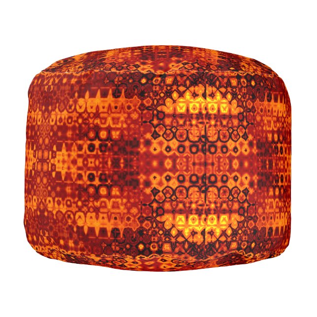 Boho dark orange round ottoman pouf. (Left)