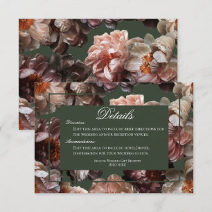Boho Dark Peony Flower Modern Wedding Details  Enclosure Card